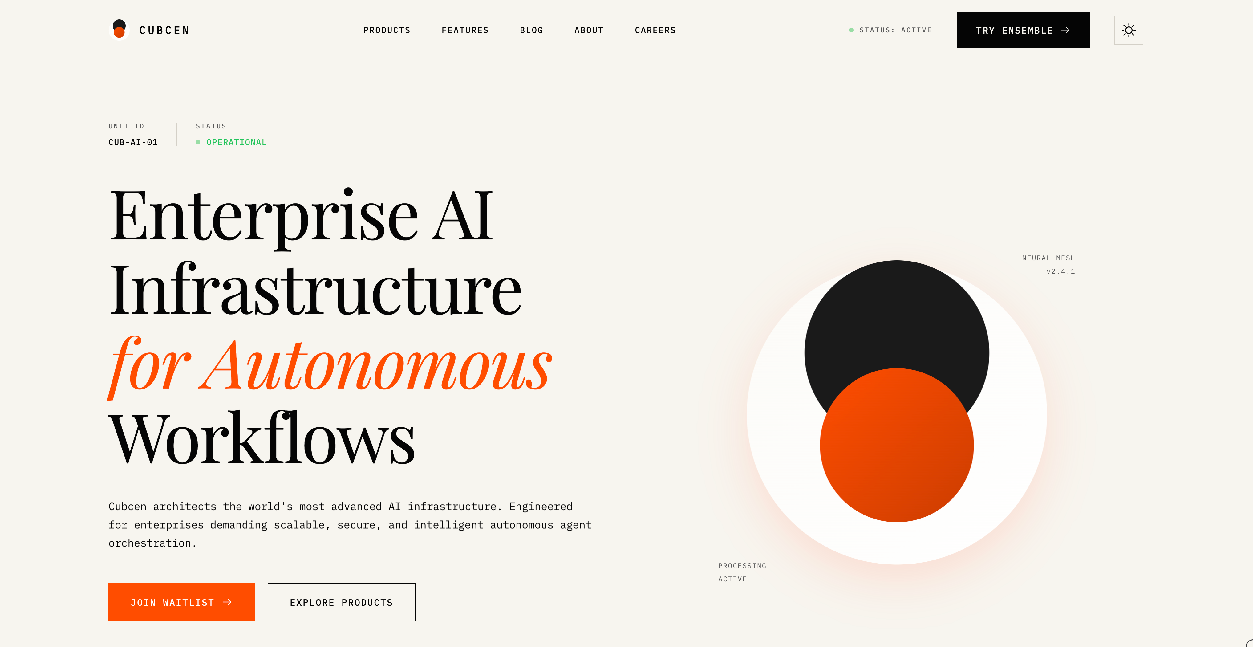 CUBCEN enterprise AI infrastructure landing page